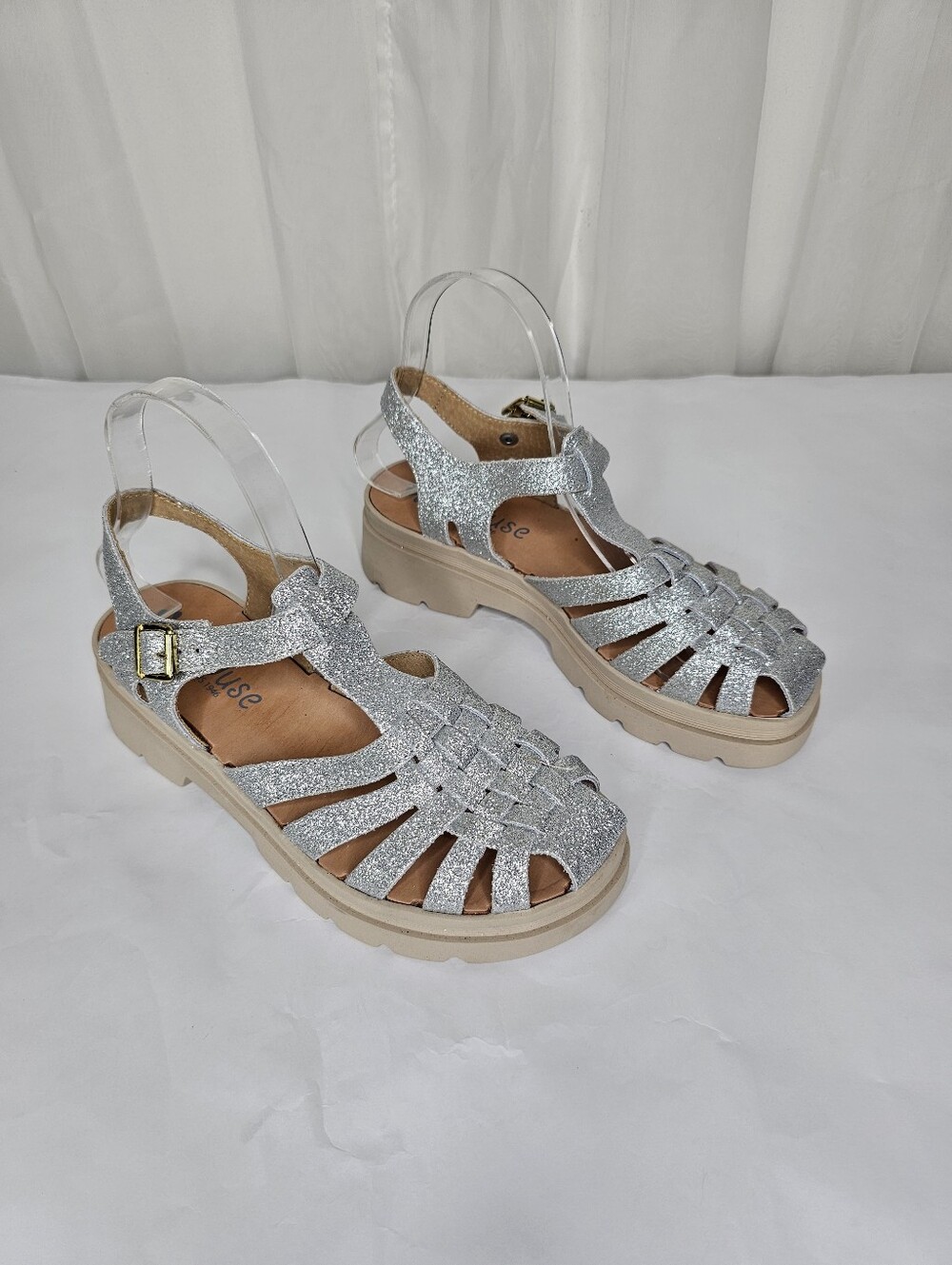 Méduse Jellyfish Silver Glitter Platform Fisherman Sandals Size 38
